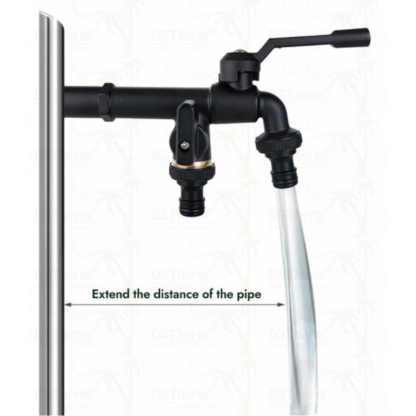 Long Spoute Heavy-duty Brass Double Outlet Tap Extended Body Faucets Brass Faucet 1/2"*3/4"*3/4"