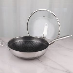 Nonstick Stovetop Frying Pan Stainless Steel 32cm Honeycomb With Lid