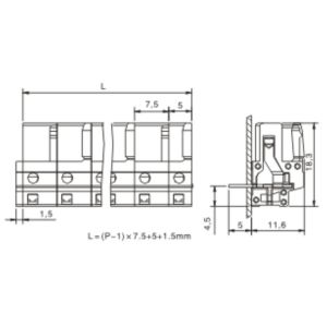 Female connector; with straight pins;with 2 locking latches; pin spacing 7.5mm /