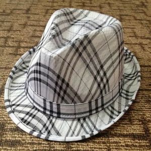 Men's Summer Wide Brim Wool Fedora Hat With Checked Strips / Woven Label