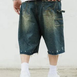 Custom Distressed Men's Baggy Denim Jorts Vintage Distressed Washed High Waist