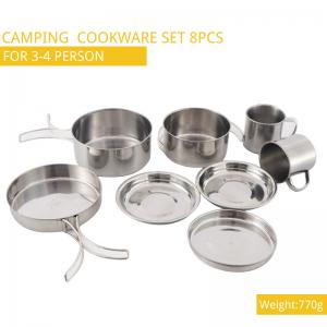 China 8pcs Camping Cooking Set Stainless Camping Set Hiking Pot ISO9001 on sale