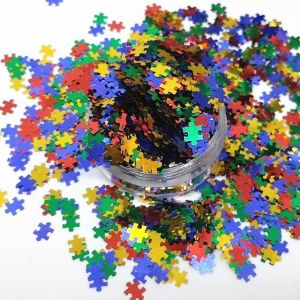Die Cutting Printing PET Puzzle Glitter Shape for Eye-Catching Puzzle Designs in Red Blue Yellow Green Mix