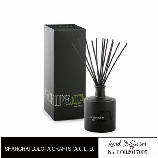 Quality Black round bottle glass reed diffuser with black sticker and folding box wholesale