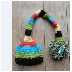 newborn baby long tail hat cap blue colorful Photography Prop Crochet Hats