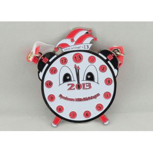 Red Clock Pewter Carnival Medal , 65mm Nickel Plating With Ribbon For Children