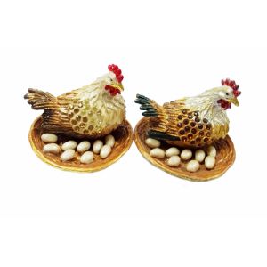 Wholesale pewter zinc alloy hen shape metal trinket box big size pewter hen