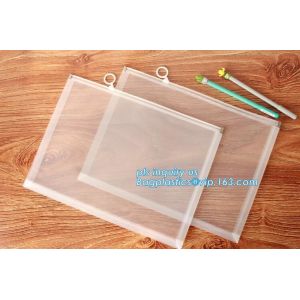 China EVA Plastic Promotional Gift Packaging Bag Slider Zipper Bags With Ring Holder, PVC zipper bag for invoice bill bag penc on sale
