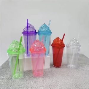 China Double Wall Plastic Acrylic Insulated Tumbler With Lid And Straw on sale
