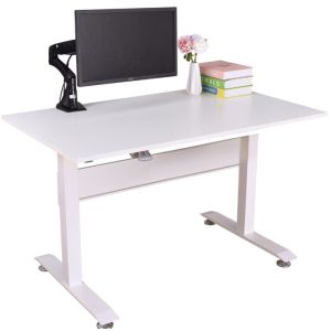 Adjustable Height Wooden Study Table for Kids in Custom White Rectangular Design