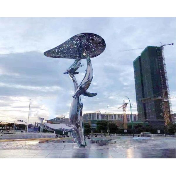 Quality 6.0M High Mirror Polished Metal Whale Sculpture For Plaza Decoration wholesale