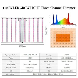 Customized Samsung LM301h Evo Chips Three Channels Dimmable 10 Bar 1100W Led