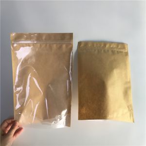 China Food Grade Kraft Paper Stand Up Pouch Packaging Pull Tab With Good Sealability Zipper on sale