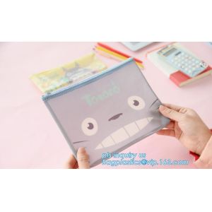Eco-friendly plastic custom slider zipper PVC stationery bag, k slider zipper