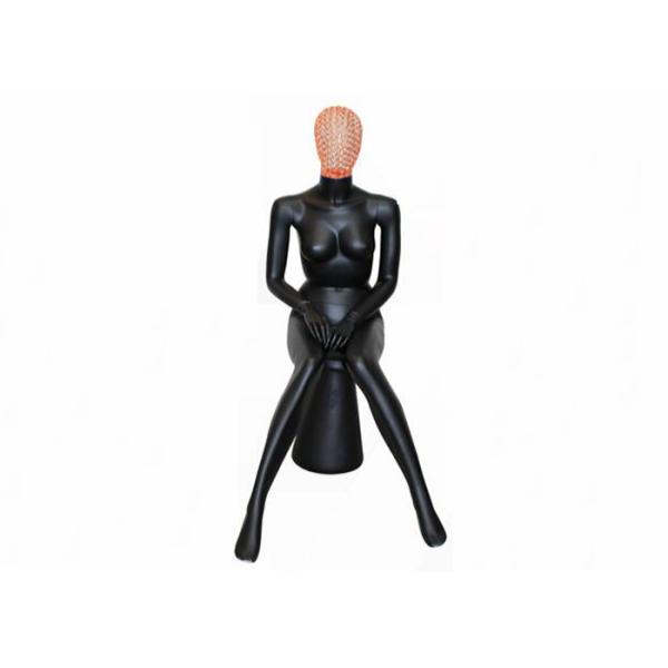 Quality Shiny Black Female Shop Display Mannequin Faceless Sitting Style With Head wholesale
