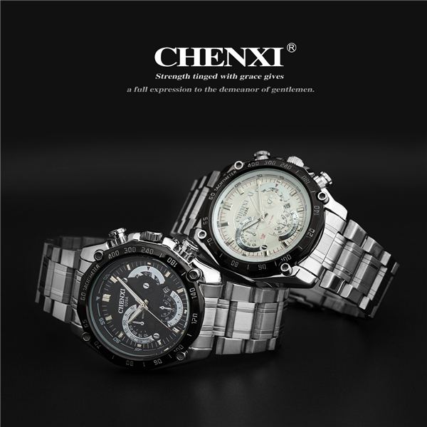 C029A5H Black Mens Military Watch Stainless Steel Band Day Date Business Man Quartz Watch