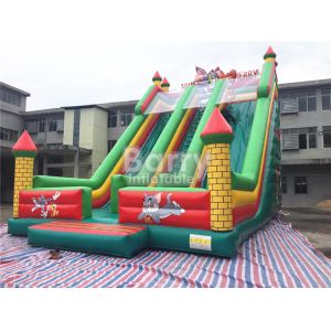 Tom / Jack 14m Length Double Lane Slip Inflatable Dry Slide With Air Blower