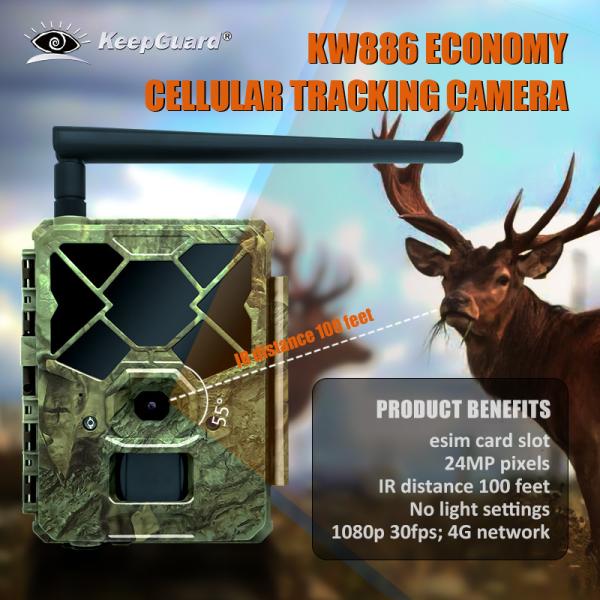 Quality KW886 trail hunting forest wildlife camera with APP control 4G sim card 24MP 1080P at 30fps waterproof IP67 night vision wholesale