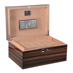 Hinged Closure Handmade Wood Cigar Box 50 Cigar Sizes With Hygrometer
