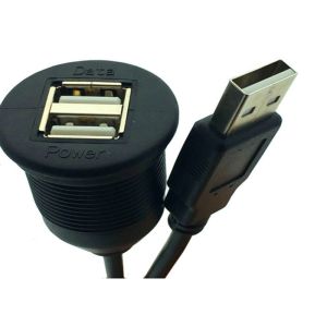 Black Color Dual USB Female Extension Cable Kit High Speed For Boat , Motorcycle