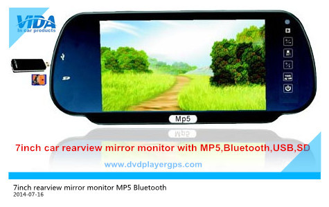 7inch bluetooth rearview car mirror monitor with USB&SD and car security camera