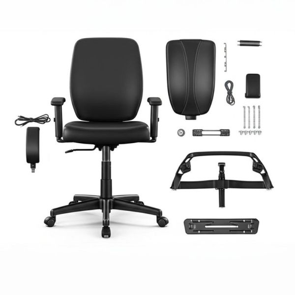 Modern PU Office Chair with 360-Degree Rotation Lumbar Support and Adjustable