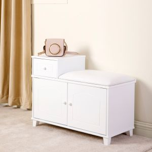 White Retro Style Shoe Rack With Seat E1 MDF Shoe Storage Bench With Cushion