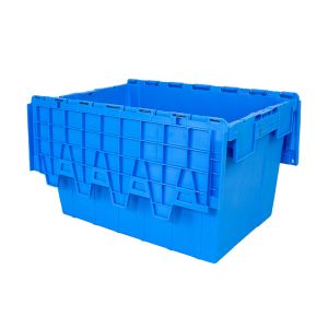 Plastic Moving Crate Stackable Tote Bin Attached Lid Crates for Hassle-Free