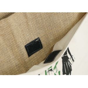 Green Handle Personalised Jute Bags Natural Color Customized Patterns