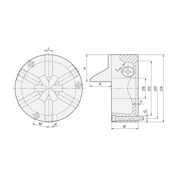 SE 6 Jaw scroll chuck plain back
