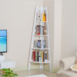 Space Saving 15kg Trapezoidal Wooden Corner Bookshelf