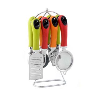 Cheap Home Kitchen Utensil Sets 8PCS Stainless Steel Accessories with Colorful Handles for sale