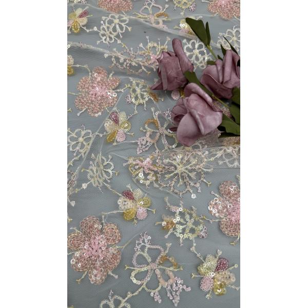 Sequin Embroidered Fabric Leafy Sequin Floral Breathe Sequin Lace Fabric Luxury Occasion Fabric