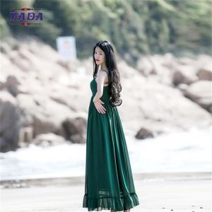 Chiffon style empire waist green maxi long one piece dresses modern lady casual