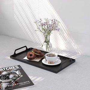 Serve Snacks in Style with this Rectangle Black Metal Tray with Handles 16.7x9.5