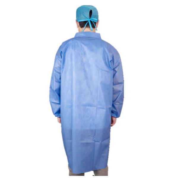 CE Unisex Disposable Medical SMS Lab Coat With Snaps Elastic Cuff Shirt Collar