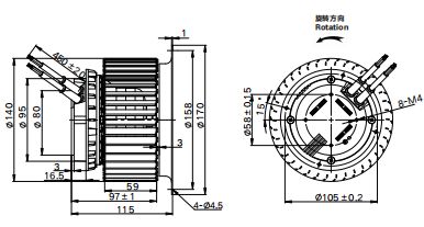 Blade 140mm weight 1.3kg EC Centrifugal Fan External Rotor Cooling Ventilation Fan