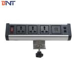 Fix on desk edge conference table power outlet with customized module