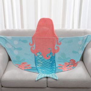 Mermaid Tail Custom Hoodie Blanket Wearable Soft Throw Fleece Blanket Wrap
