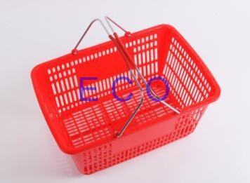 Quality Double Handles Plastic Supermarket Hand Shopping Basket / Portable Handheld Basket wholesale