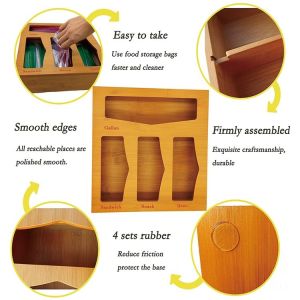 Convenient Bamboo Classic Sealed Lunch Bag Dispenser for Natural Storage Boxes