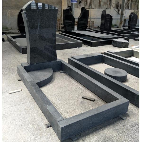 Unique Black Granite Gravestone , Personalized Tombstone Grave Markers