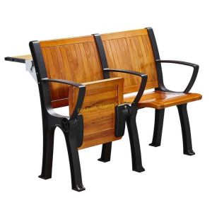 Walnut Wood Interlocked Folding Up Metal Leg Amphitheater Chairs With Hidden