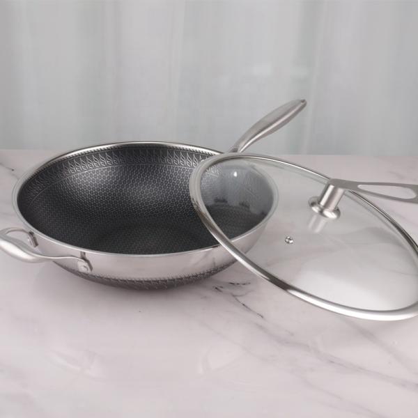 Quality Nonstick Stovetop Frying Pan Stainless Steel 32cm Honeycomb With Lid wholesale