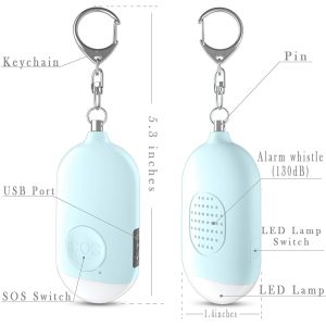 3 Pack Safesound Personal Alarm Siren 130 MAh Flashlight Alarm Keychain With USB