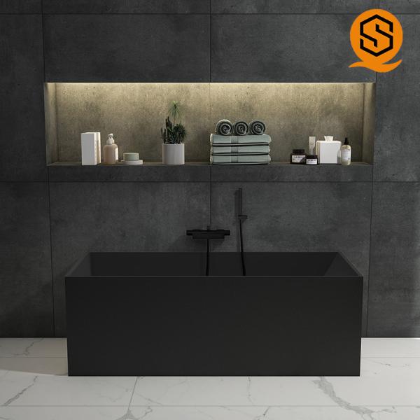 Quality Square matte white black design bathtub Adult large standing artificial stone bathtub wholesale