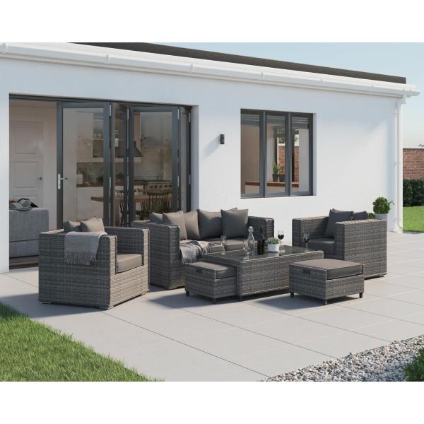 Outdoor Sectional Sofa Patio Conversation Set with Modern Design Wicker Rattan Style