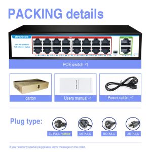 Factory OEM 16 port POE switch with 2 gigabit RJ45 and 16 100mbps POE port For