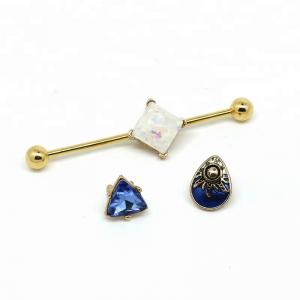 China Custom made industrial barbell gold plated jewelry set of industrial piercing on sale