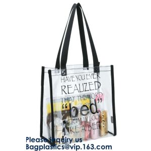 Clear PVC Tote Bag With Nylon Handles And Fabric Trim,Clear PVC cosmetic zipper